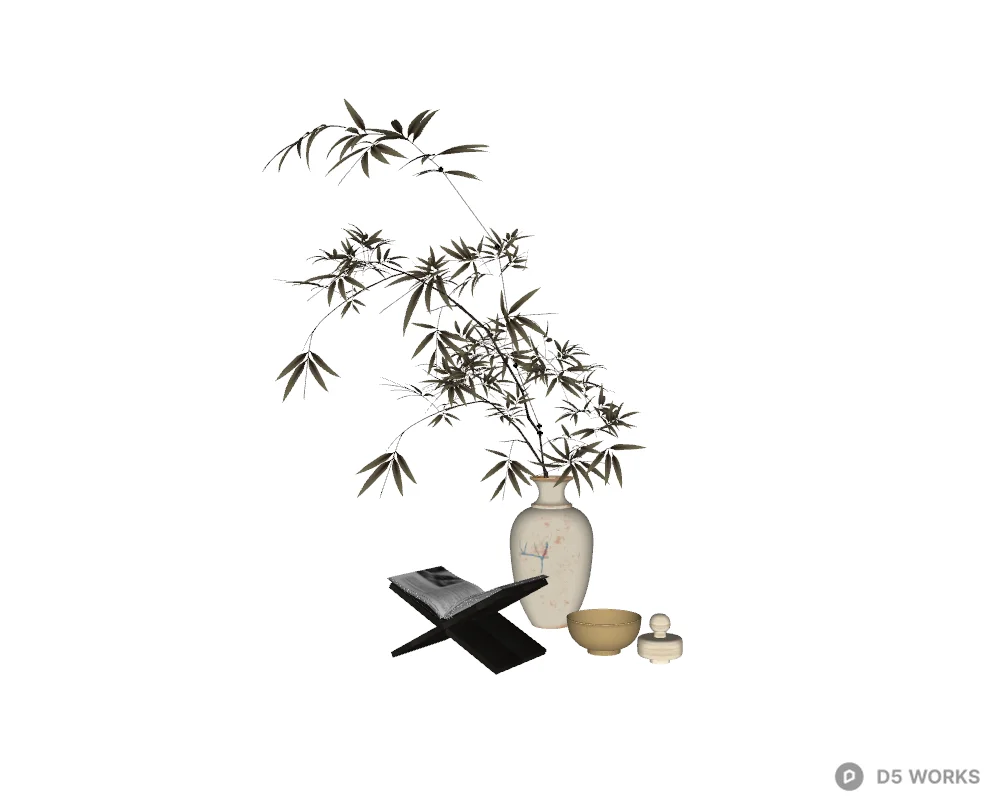 Zen Minimalist Bamboo and Ceramic Decor Set 3d model thumbnail 2