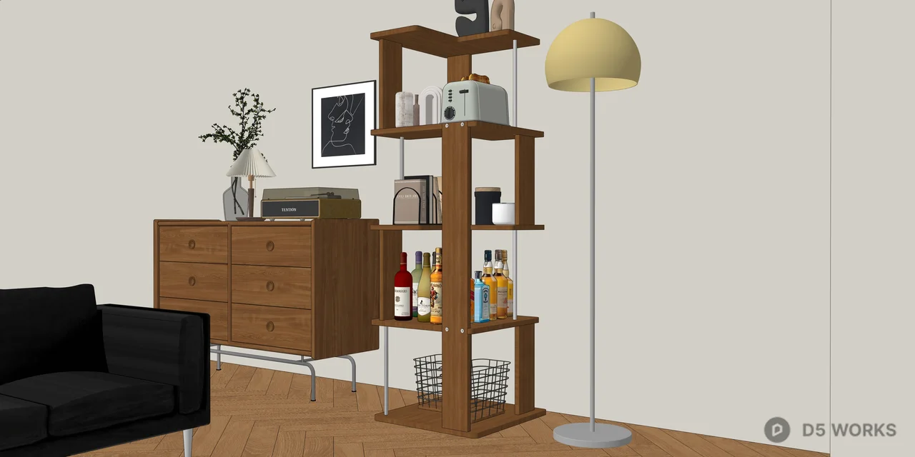 Modern Geometric Wooden Display Bookshelf 3d model thumbnail 2