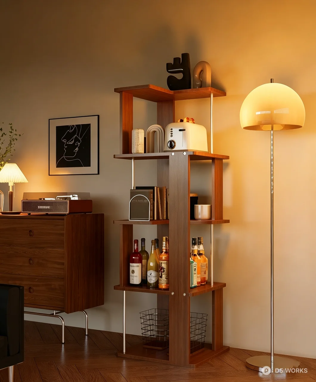 Modern Geometric Wooden Display Bookshelf 3d model - Image 1