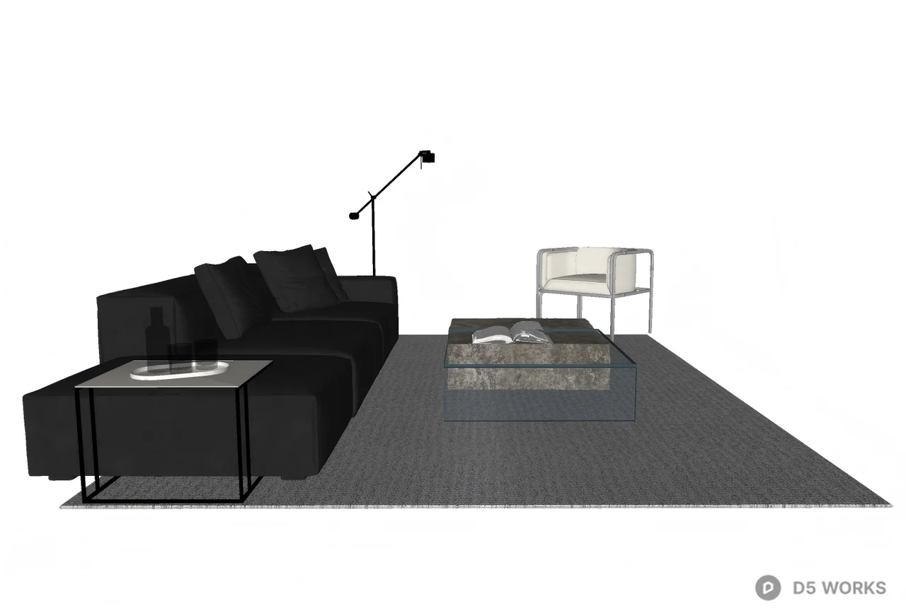 Modern Minimalist Living Room Furniture Set 3d model thumbnail 2