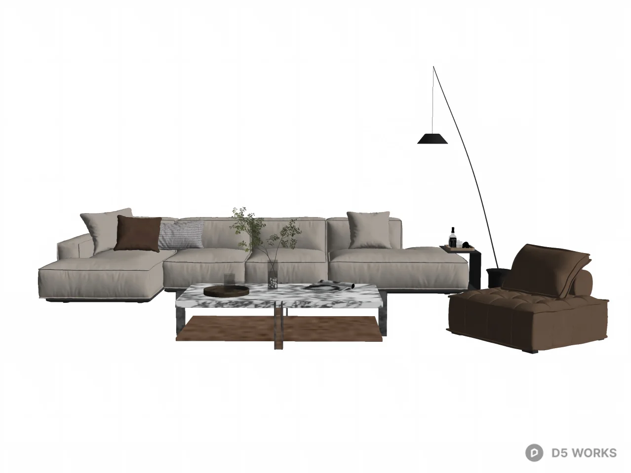 Modern Minimalist Living Room Furniture Set 3d model thumbnail 2