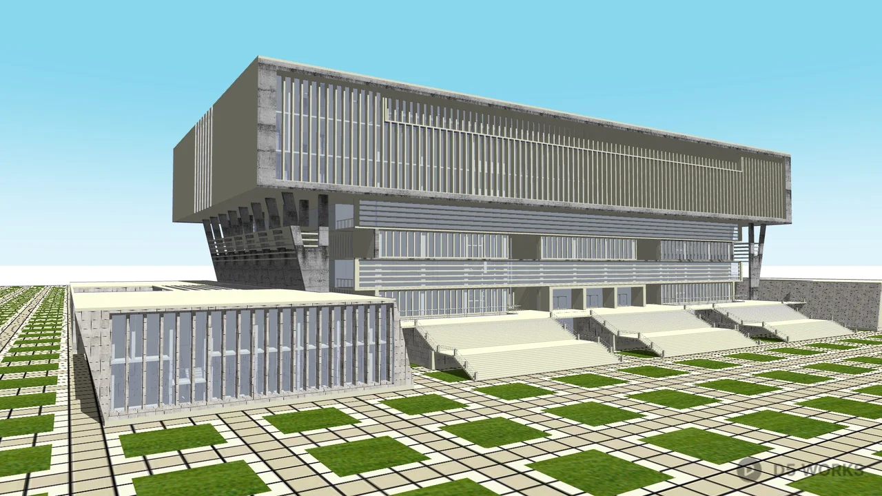 Modern Public Building With Green Roof And Plaza 3d model - Image 1