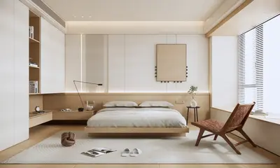 Minimalist Wooden Bedroom With Natural Light 3d model