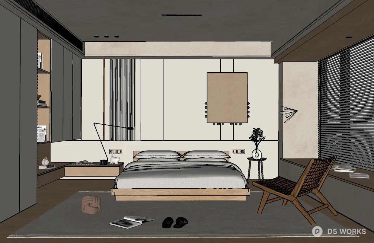 Minimalist Wooden Bedroom With Natural Light 3d model thumbnail 2