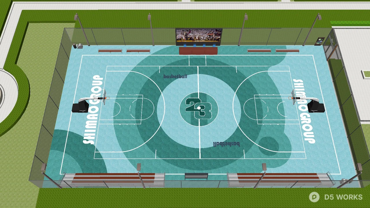 Outdoor Basketball Court With Turquoise Surface 3d model - Image 1
