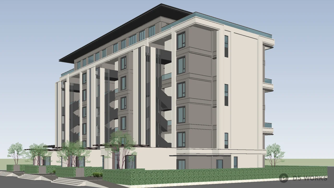 Multi Story Residential Building 3d model thumbnail 2