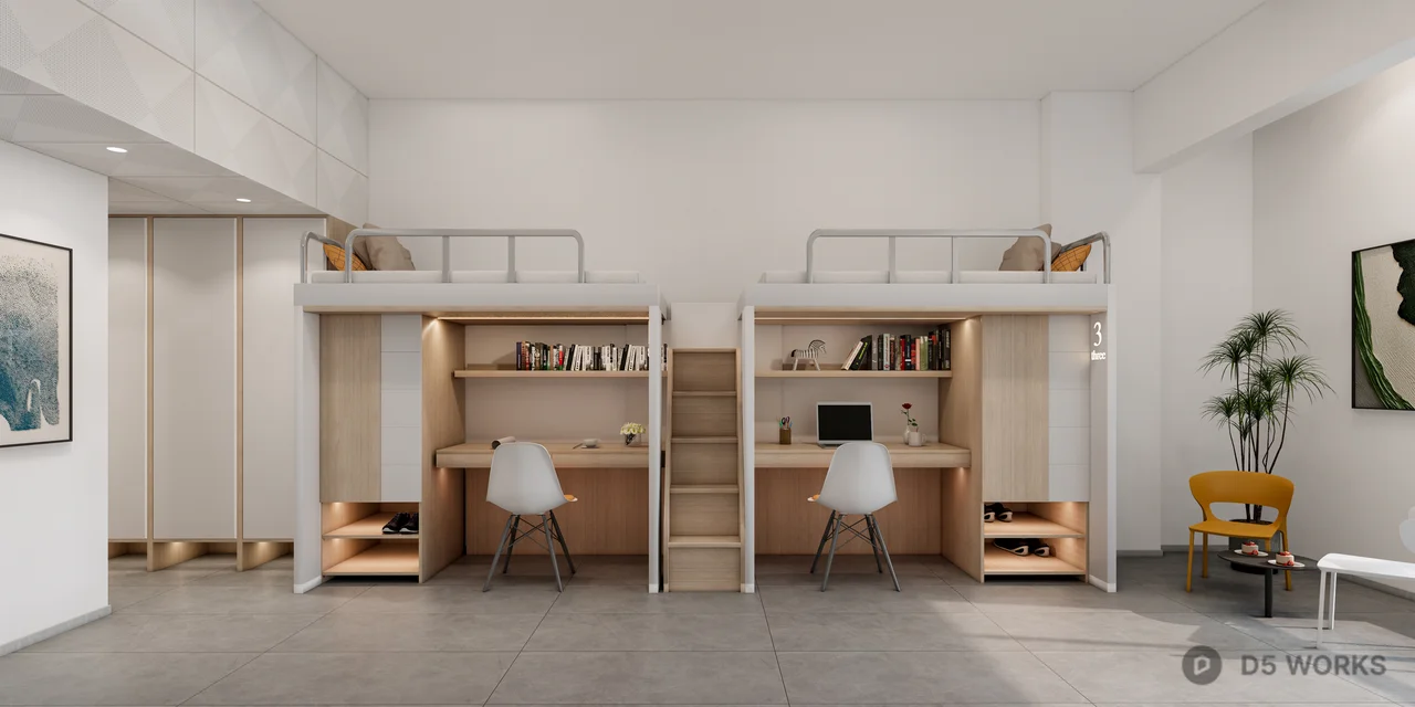 Modern Dormitory Space 3d model thumbnail 2