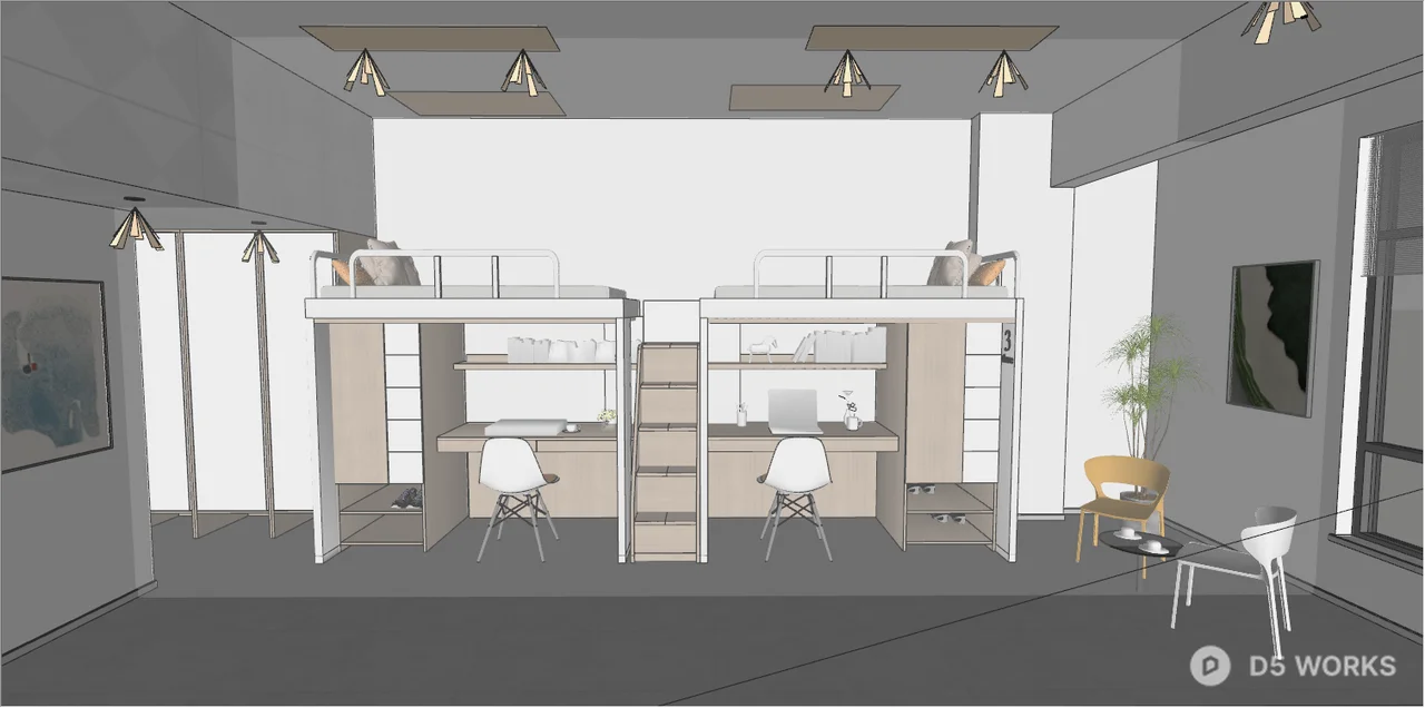 Modern Dormitory Space 3d model thumbnail 3