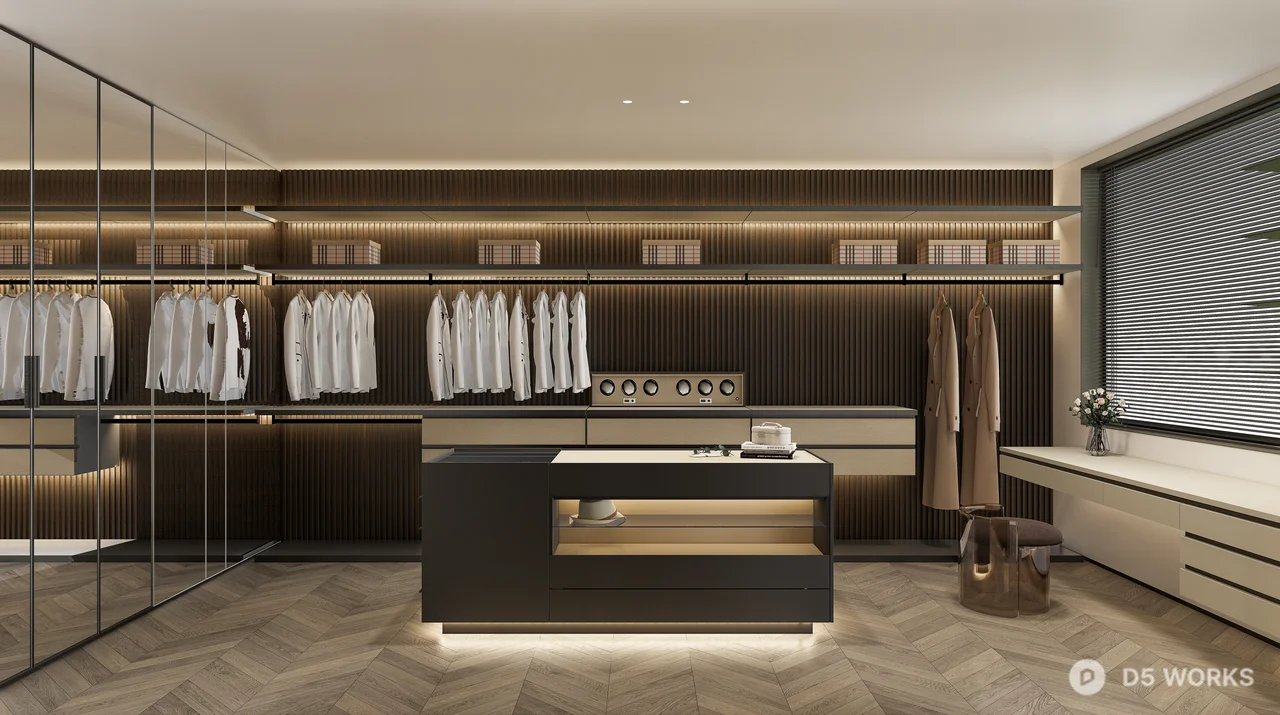 Modern Minimalist Walk-In Closet With Integrated Lighting 3d model - Image 1