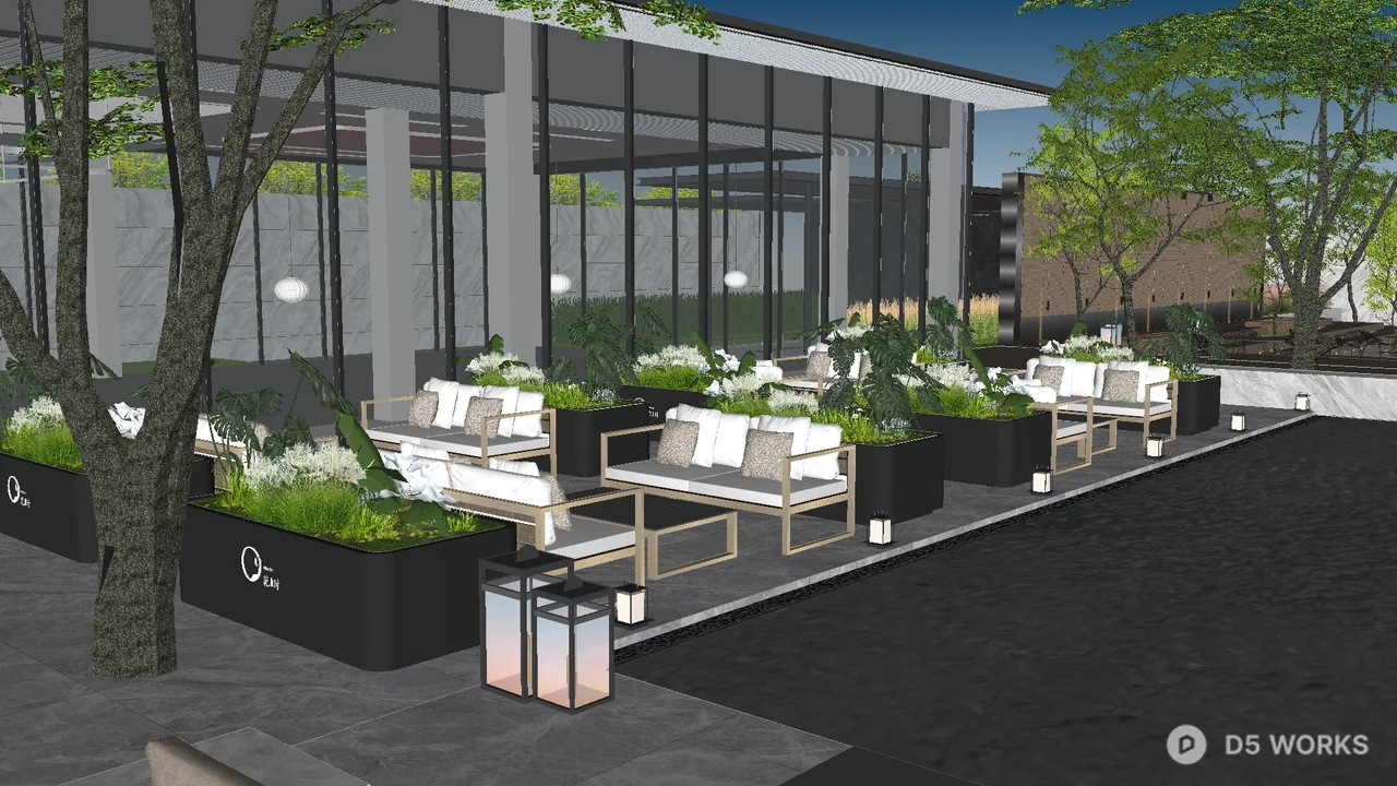 Free Modern Villa Courtyard With Greenery And Seating 3D Model .skp