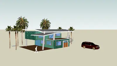 Modern Single Family House with Palm Trees 3d model