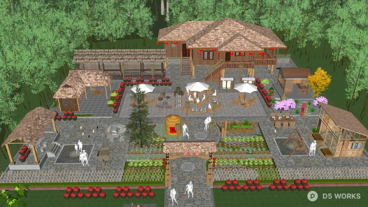 Free Villa Courtyard Landscape Design 3D Model .skp
