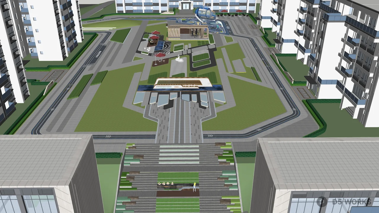 Residential Landscape With Green Corridors And Building Clusters 3d model - Image 1