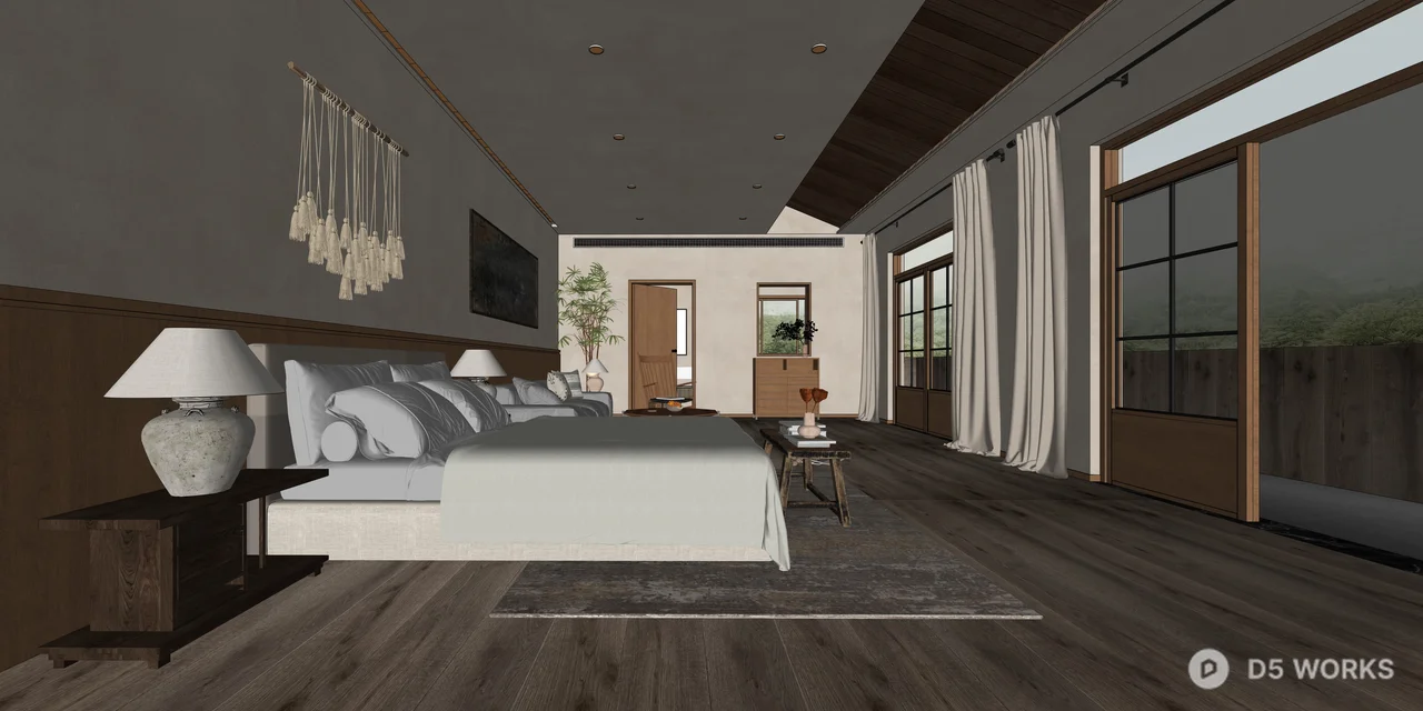 Wabi-Sabi Japandi Master Bedroom Interior Scene 3d model thumbnail 3