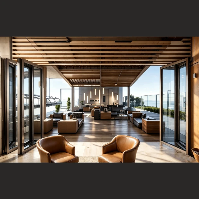 Luxury Modern Waterfront Lounge Interior Scene 3d model