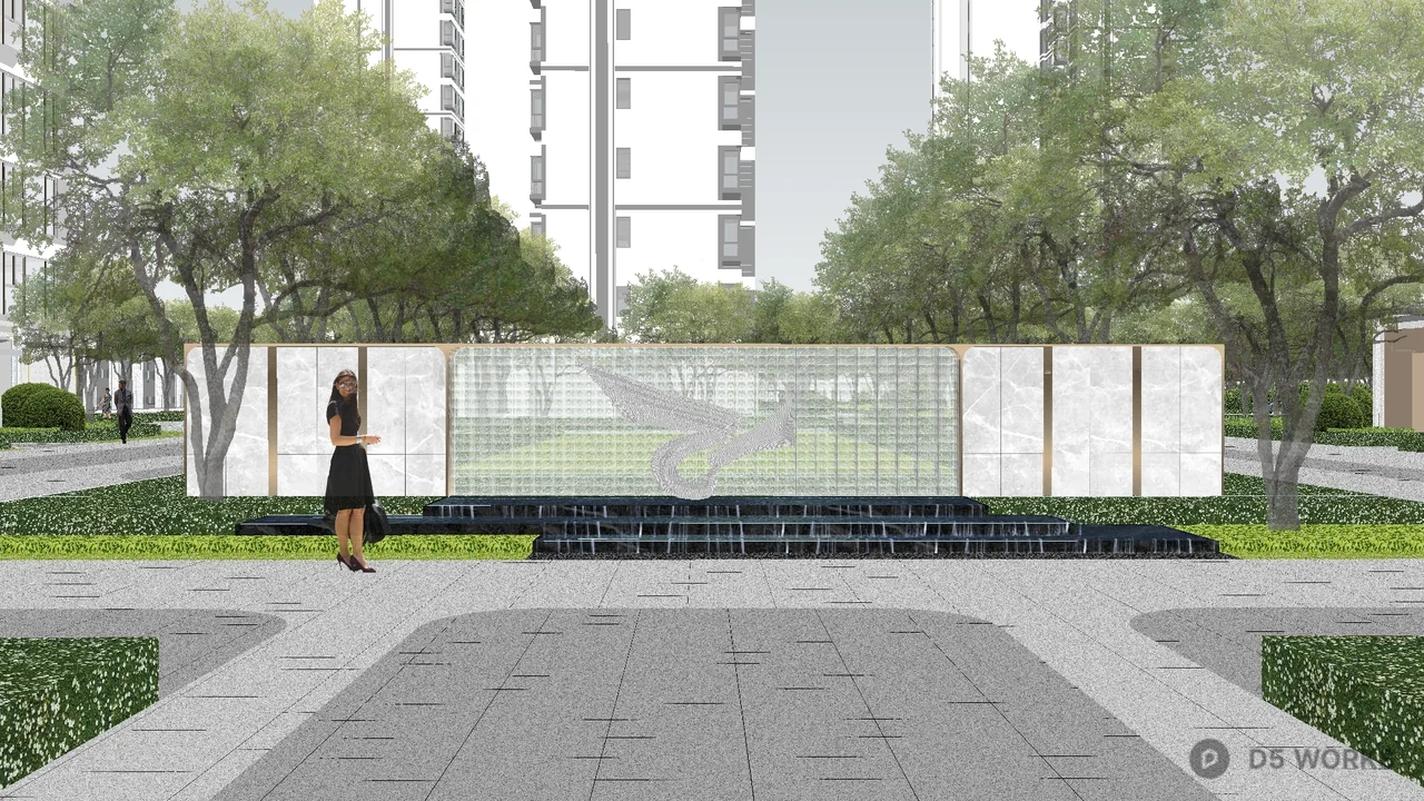 Residential Landscape with Central Green Axis 3d model thumbnail 2