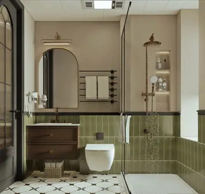 Retro Green Tile Bathroom Space 3d model