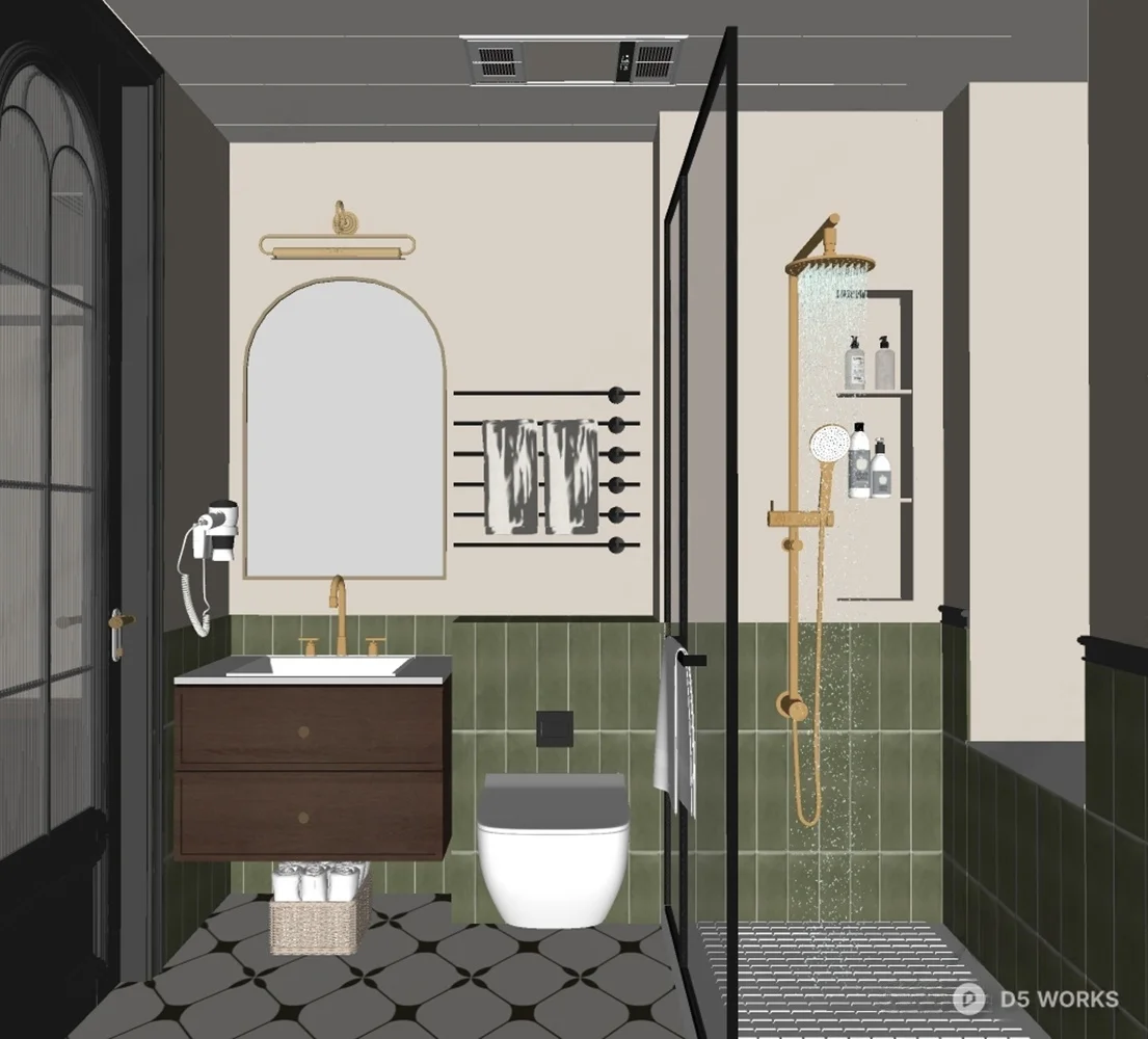 Retro Green Tile Bathroom Space 3d model thumbnail 2