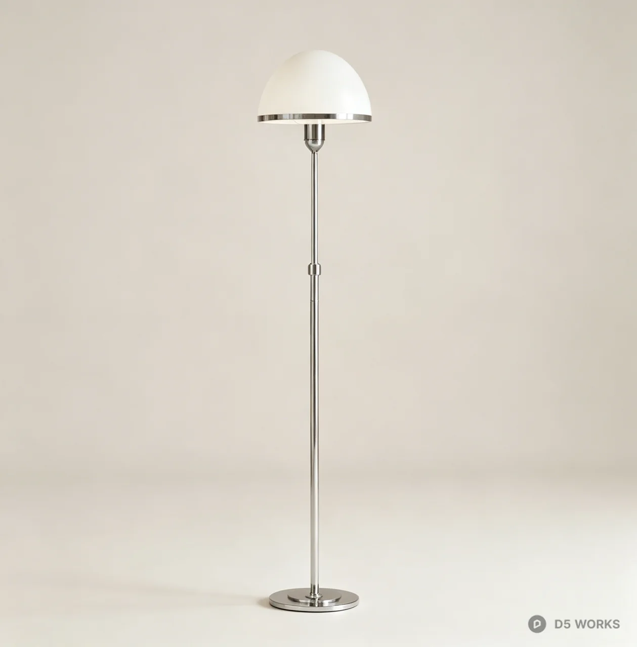 Mid-Century Modern Chrome Floor Lamp with Dome Shade 3d model - Image 1