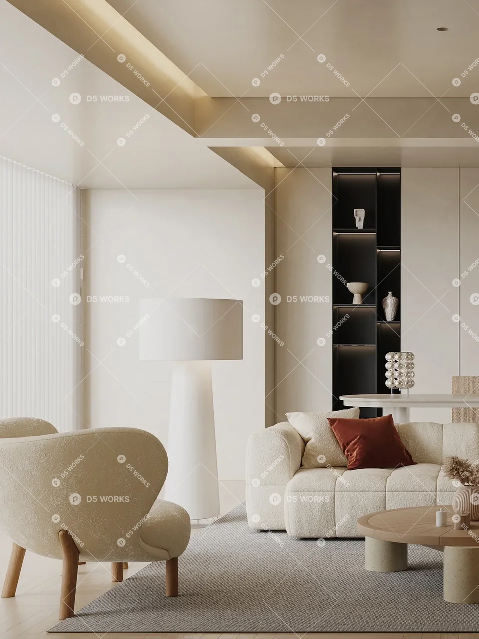 Contemporary Living & Dining Room 3d model thumbnail 2