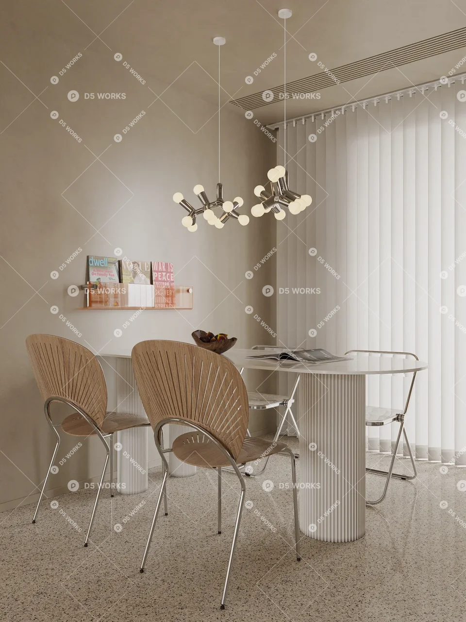 Contemporary Living & Dining Room 3d model thumbnail 3