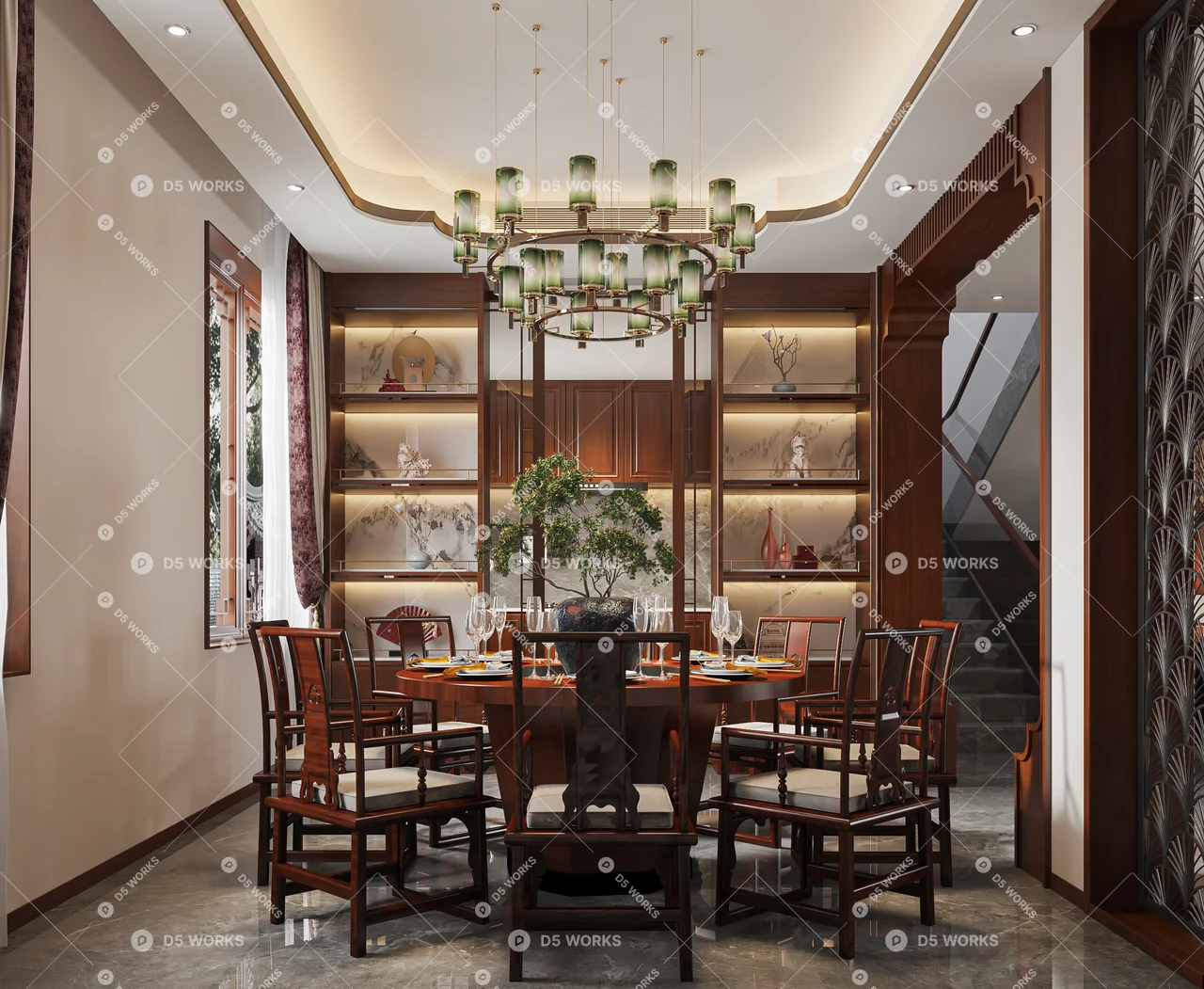 Classical Chinese Villa Living Room 3d model thumbnail 4