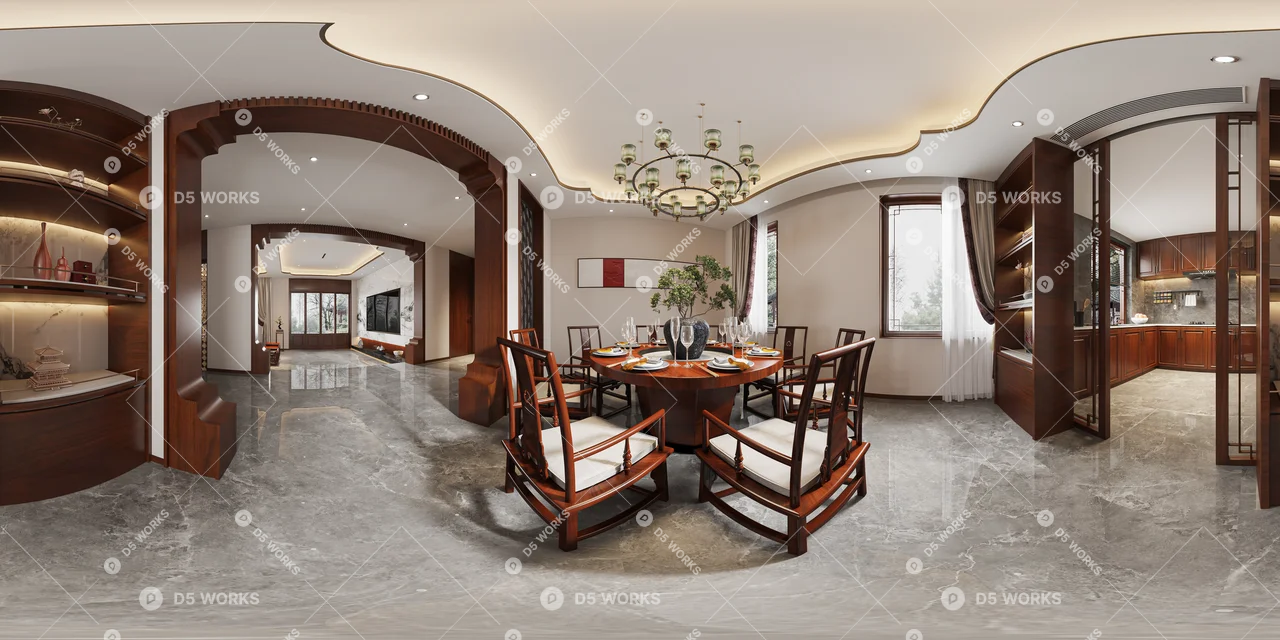 Classical Chinese Villa Living Room 3d model thumbnail 6