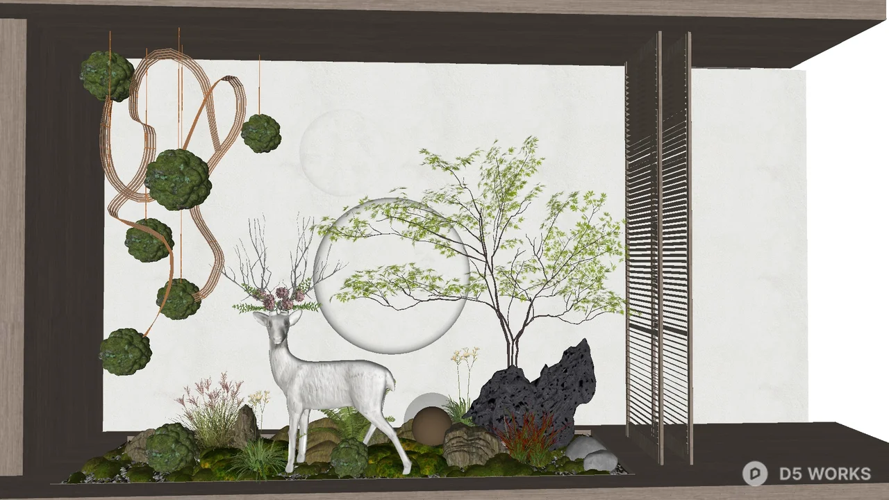 Minimalist Deer And Greenery Display 3d model - Image 1