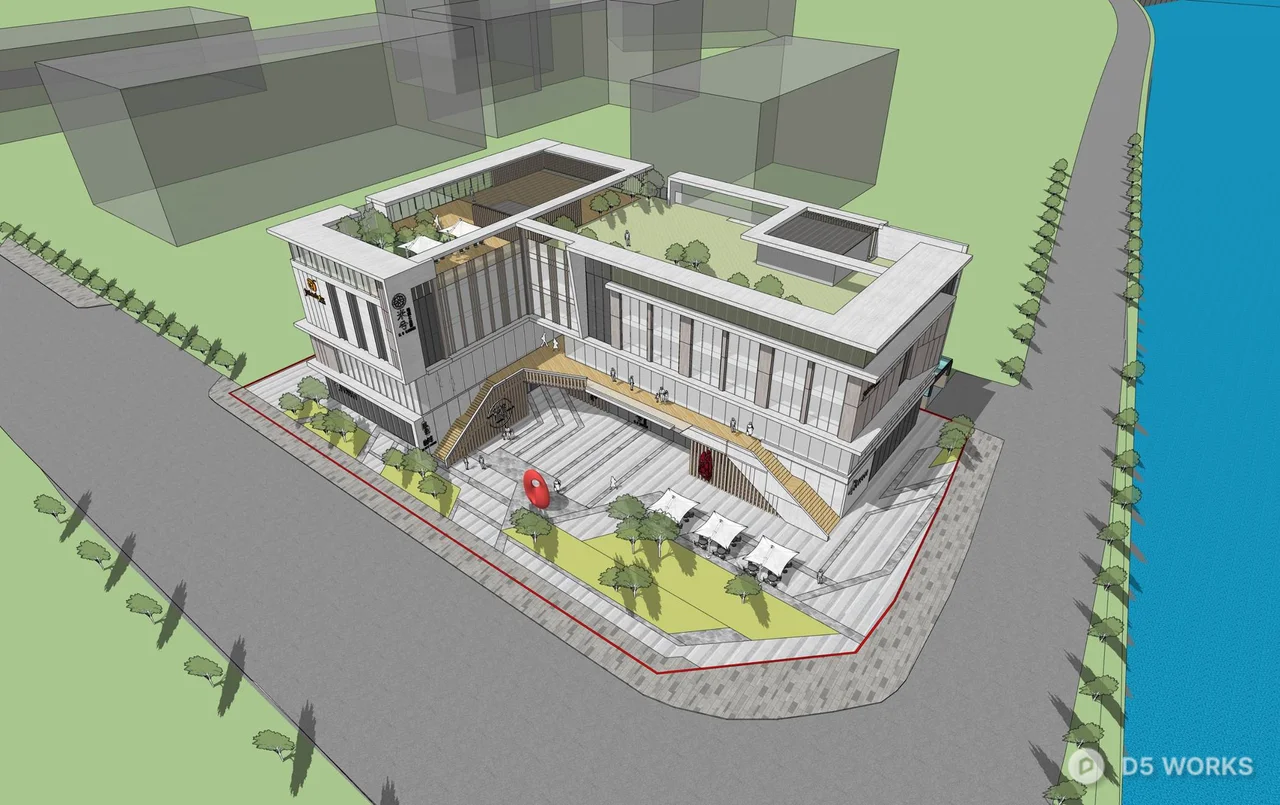 Modern Commercial Complex With Rooftop Garden 3d model thumbnail 2