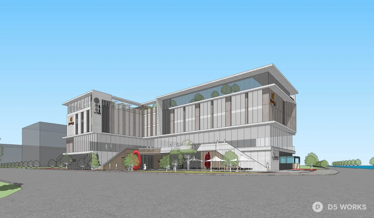 Modern Commercial Complex With Rooftop Garden 3d model thumbnail 3