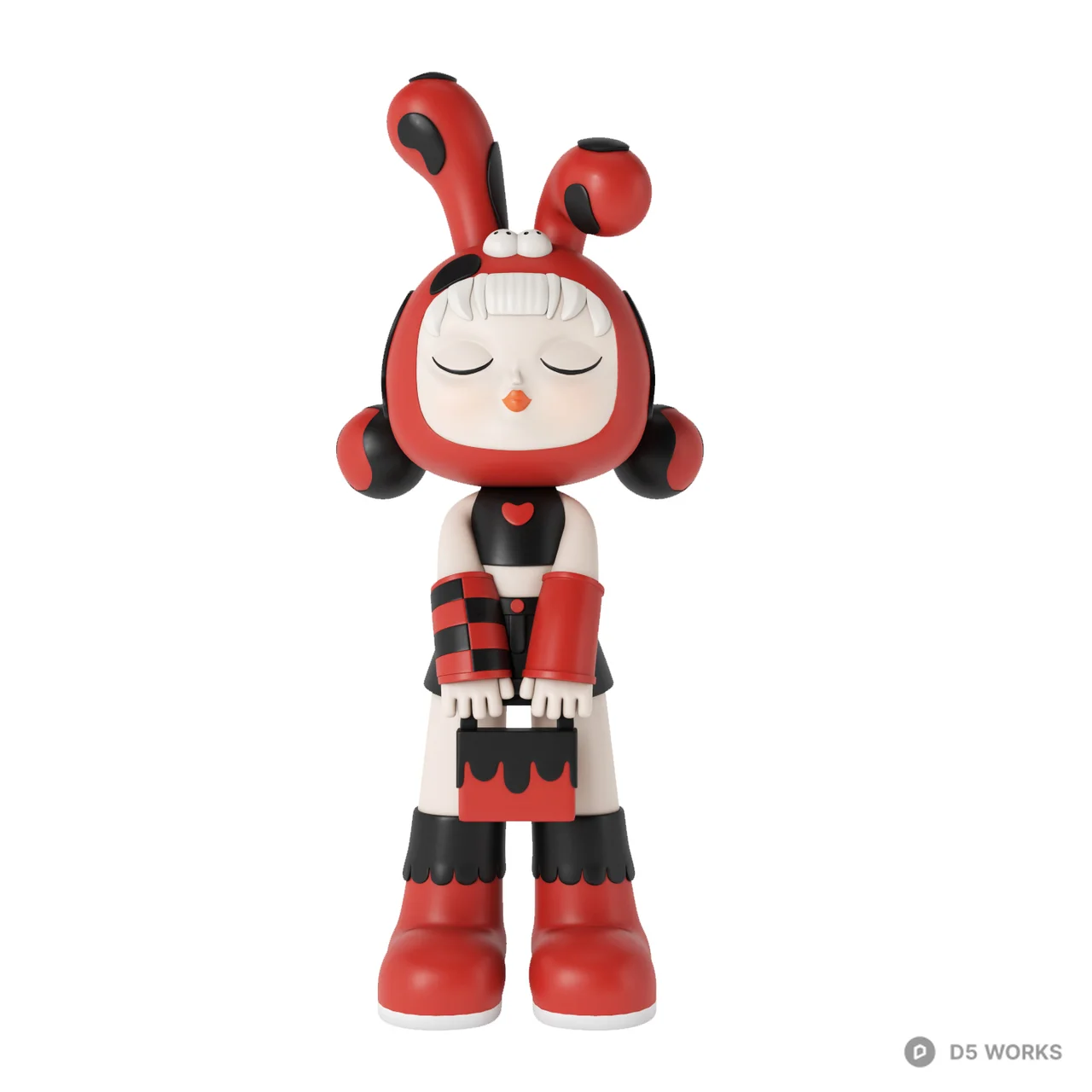 Stylized Red Rabbit Girl Designer Toy Figure 3d model - Image 1