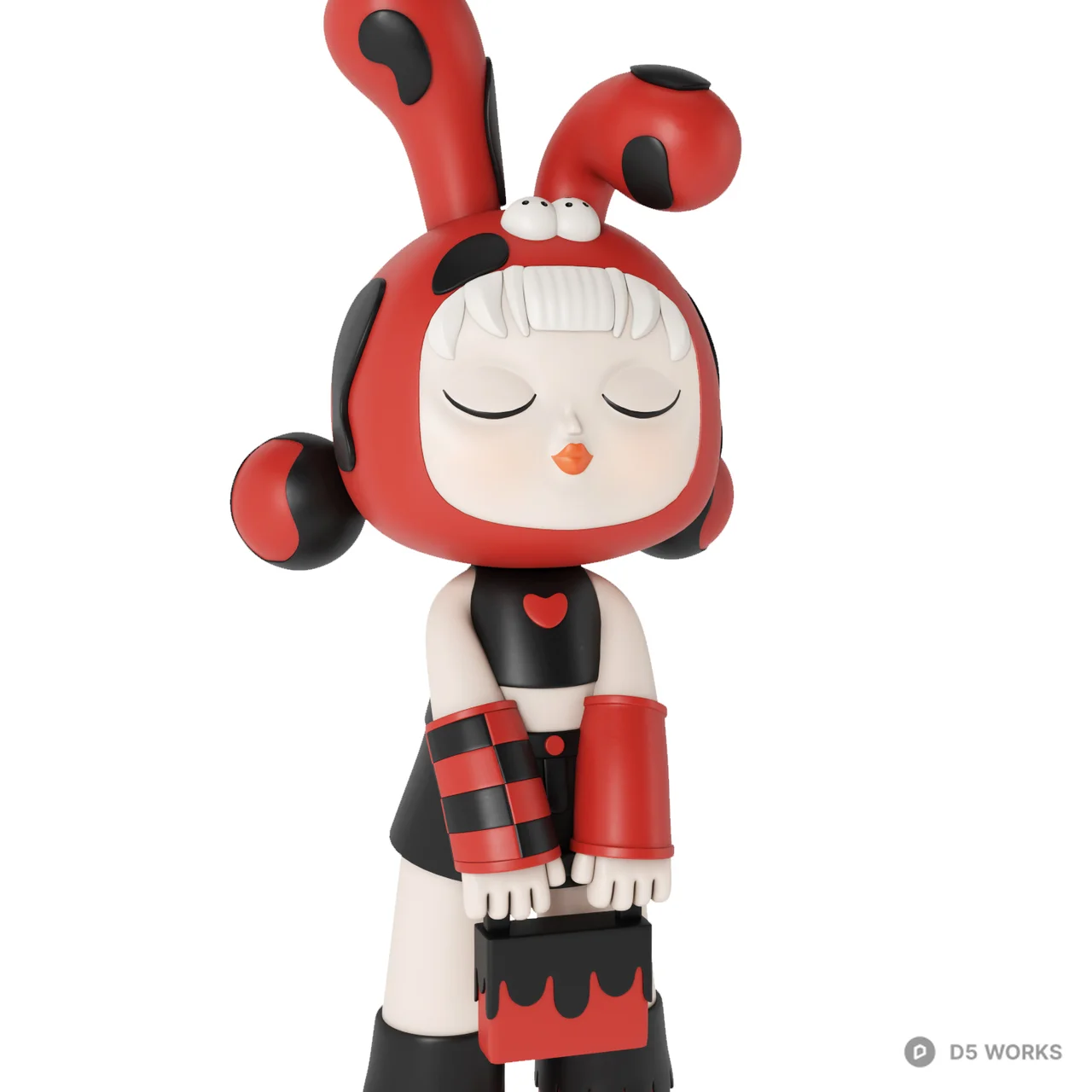 Stylized Red Rabbit Girl Designer Toy Figure 3d model thumbnail 3
