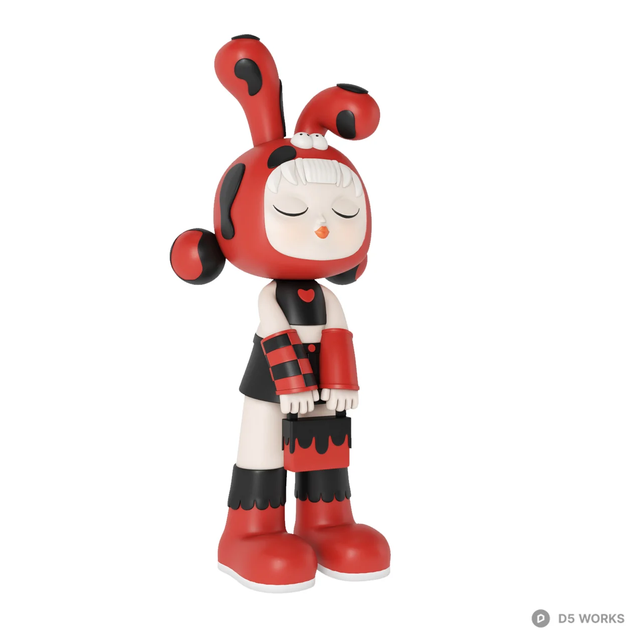 Stylized Red Rabbit Girl Designer Toy Figure 3d model thumbnail 2