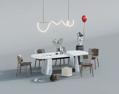 Modern Dining Table & Chairs Set 3d model