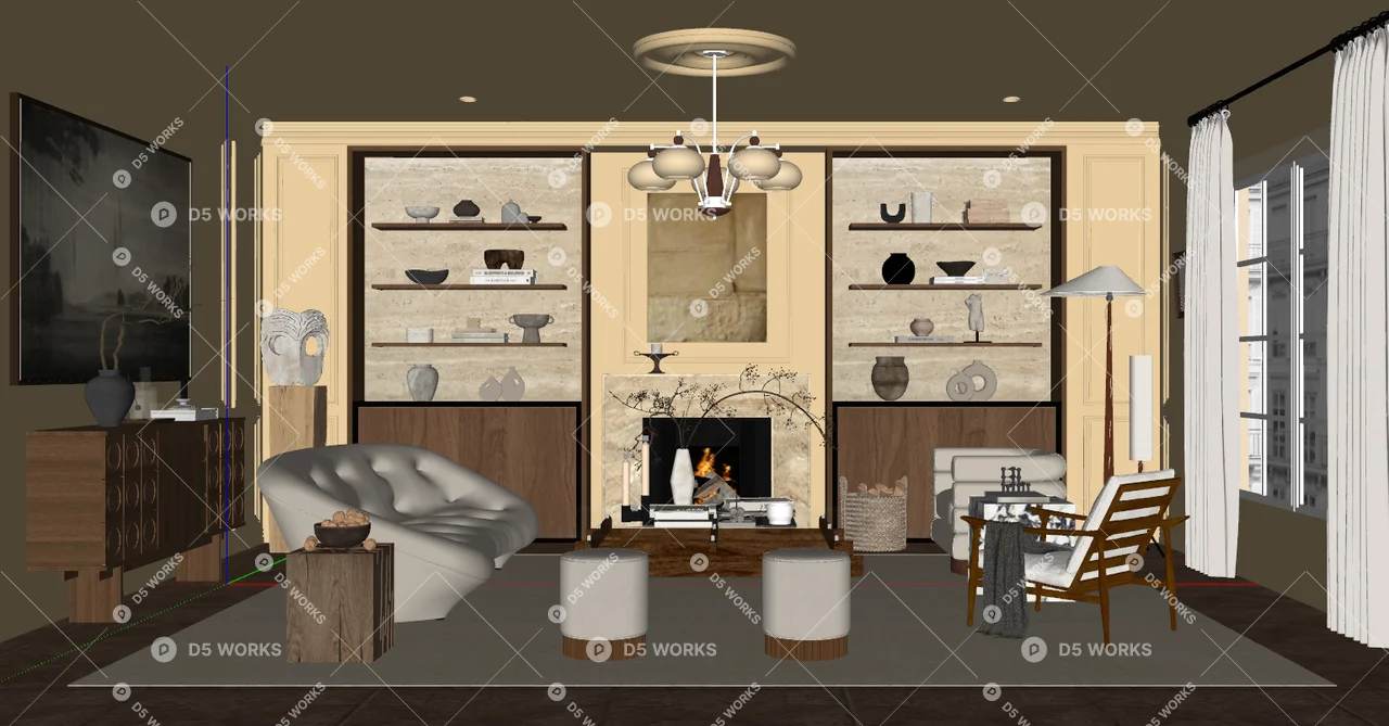 Mid-Century Modern Home Living Room 3d model thumbnail 2