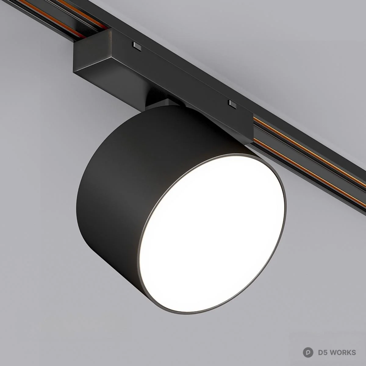 Matte Black Track-Mounted Cylinder Downlight 3d model - Image 1