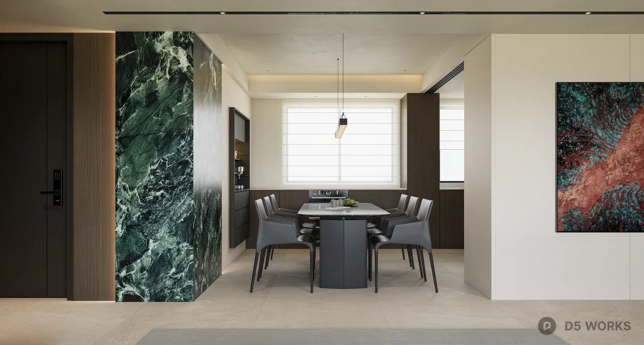 Minimalist Open Plan Living Dining Space 3d model thumbnail 4