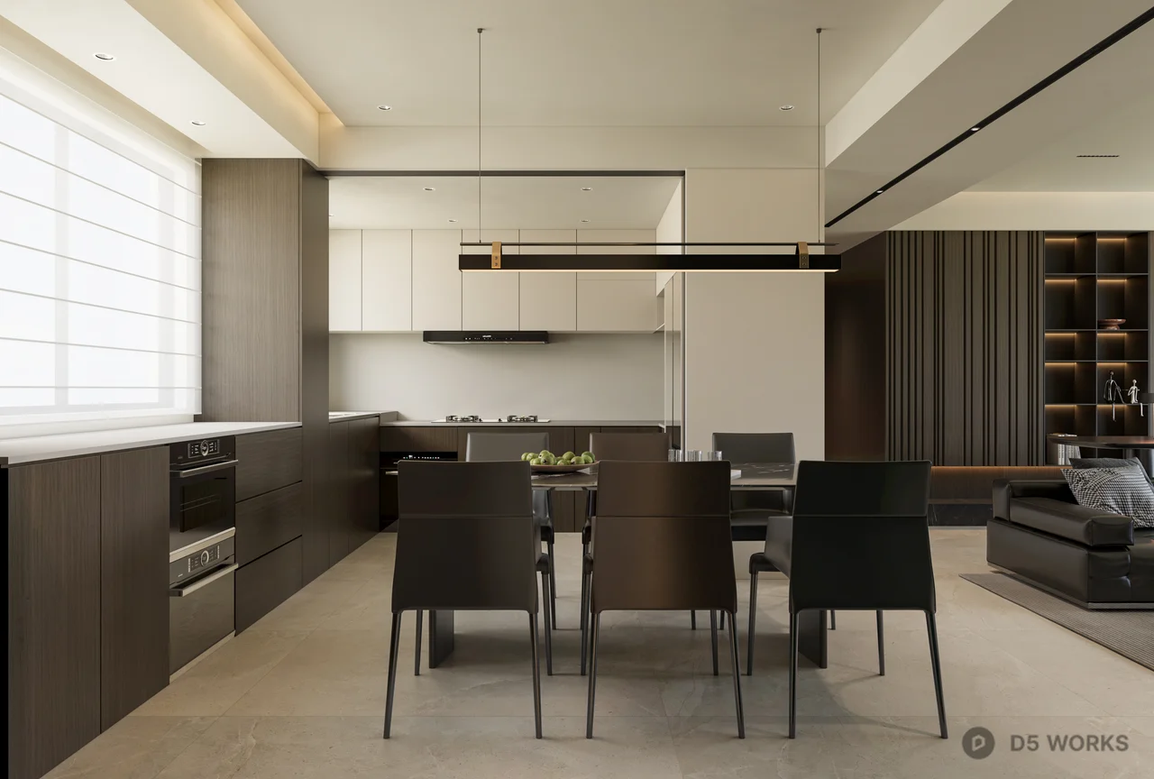 Minimalist Open Plan Living Dining Space 3d model thumbnail 3