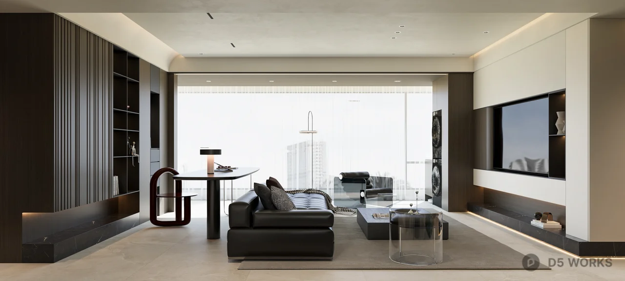 Minimalist Open Plan Living Dining Space 3d model thumbnail 2