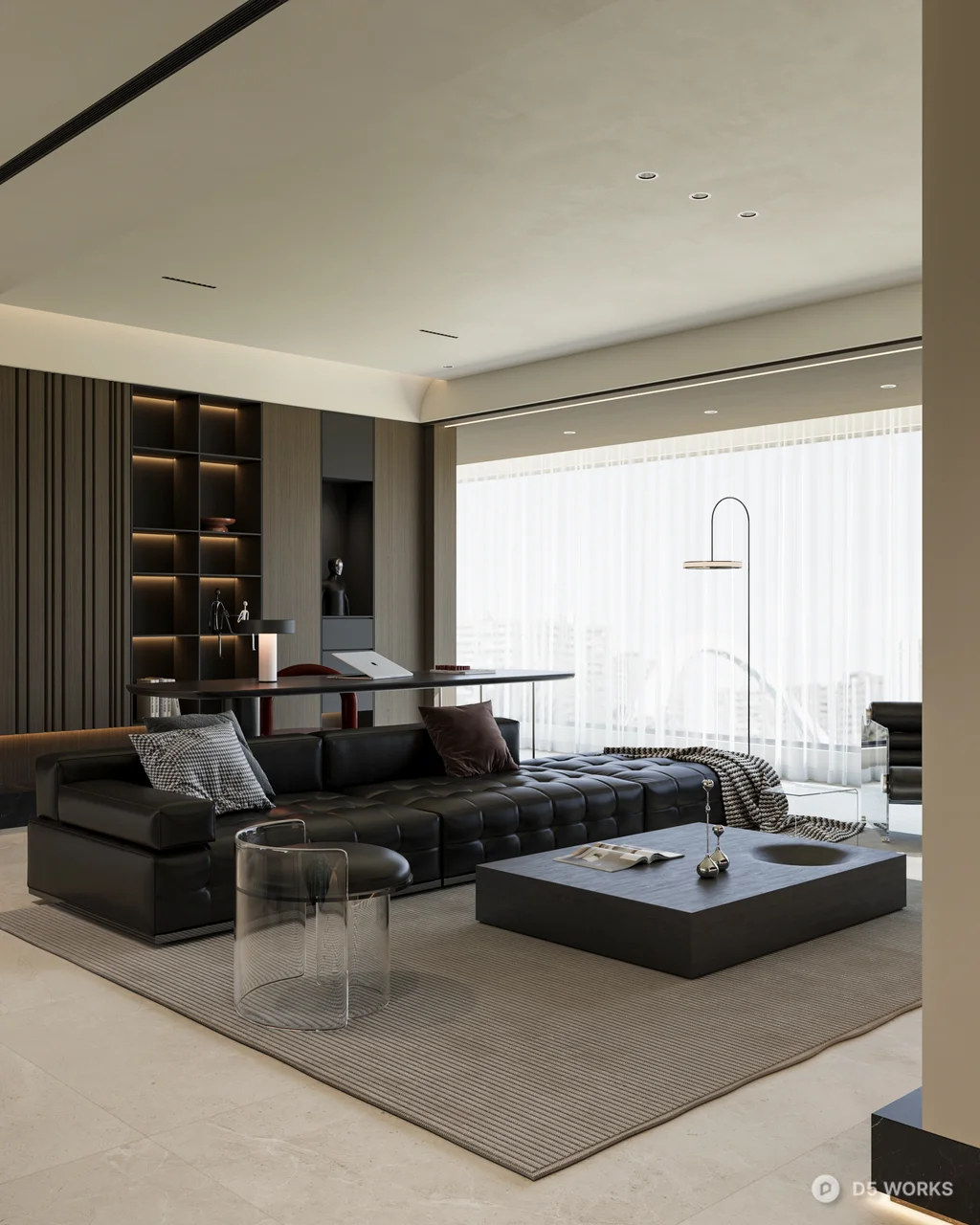 Minimalist Open Plan Living Dining Space 3d model thumbnail 5