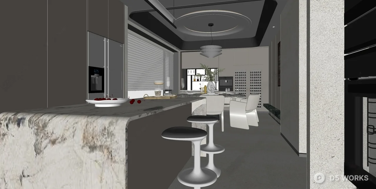 Minimalist Dining Room with Integrated Bar and Ring Light 3d model thumbnail 2