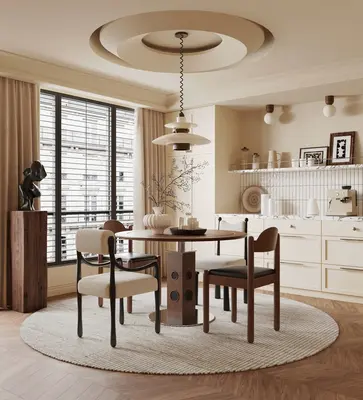 Mid Century Modern Dining Room with Circular Rug 3d model
