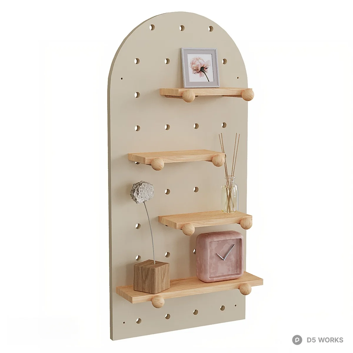 Minimalist Wooden Pegboard Shelf 3d model - Image 1