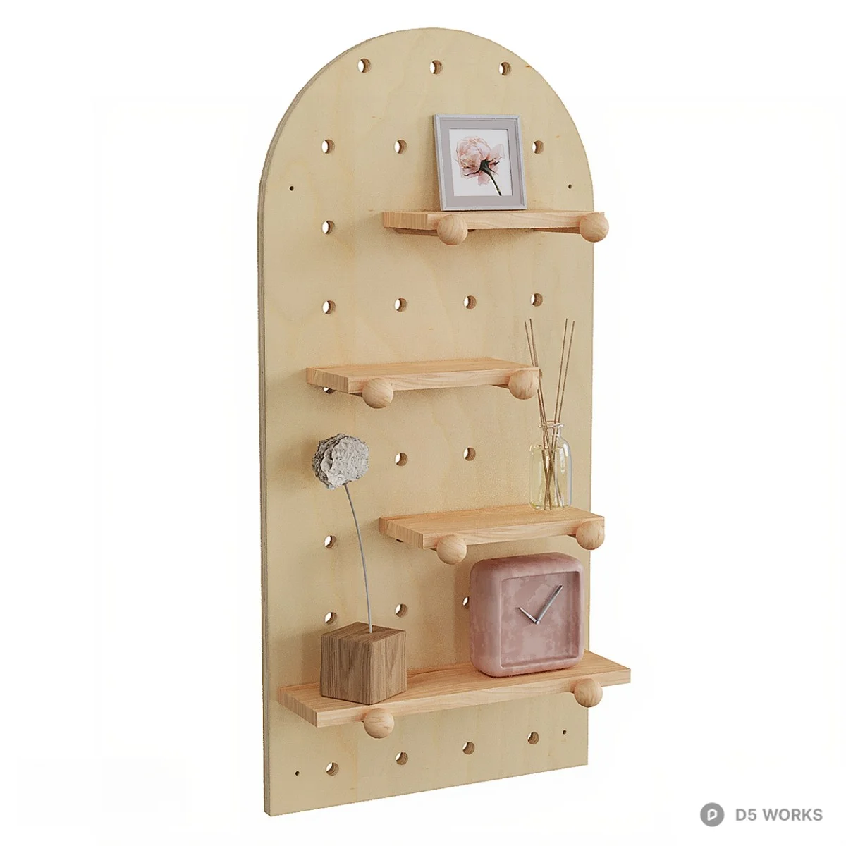 Minimalist Wooden Pegboard Shelf 3d model thumbnail 2