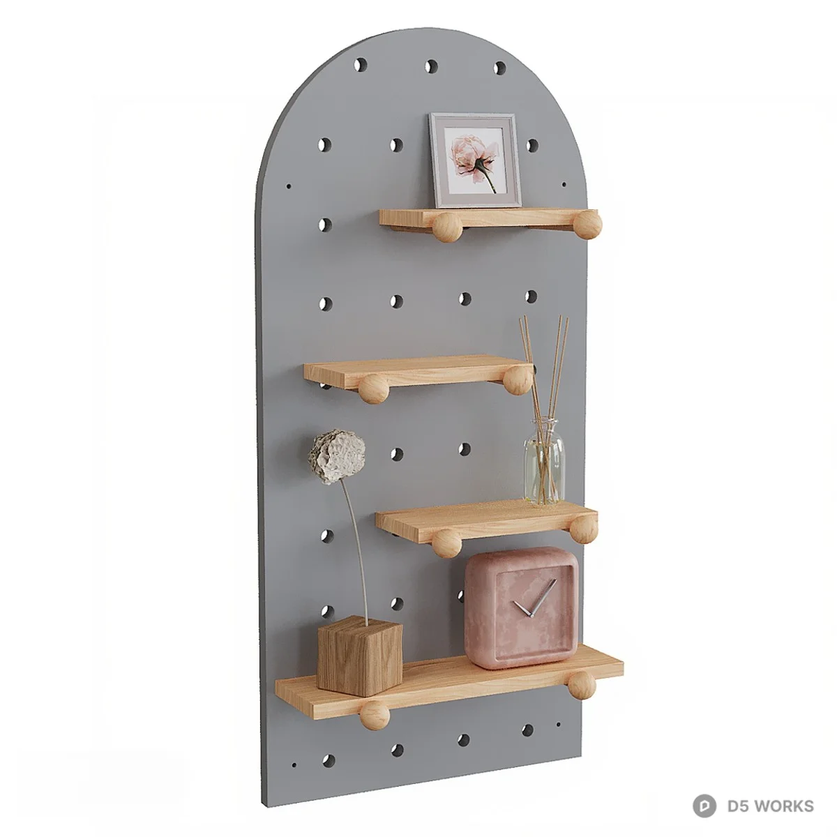 Minimalist Wooden Pegboard Shelf 3d model thumbnail 3