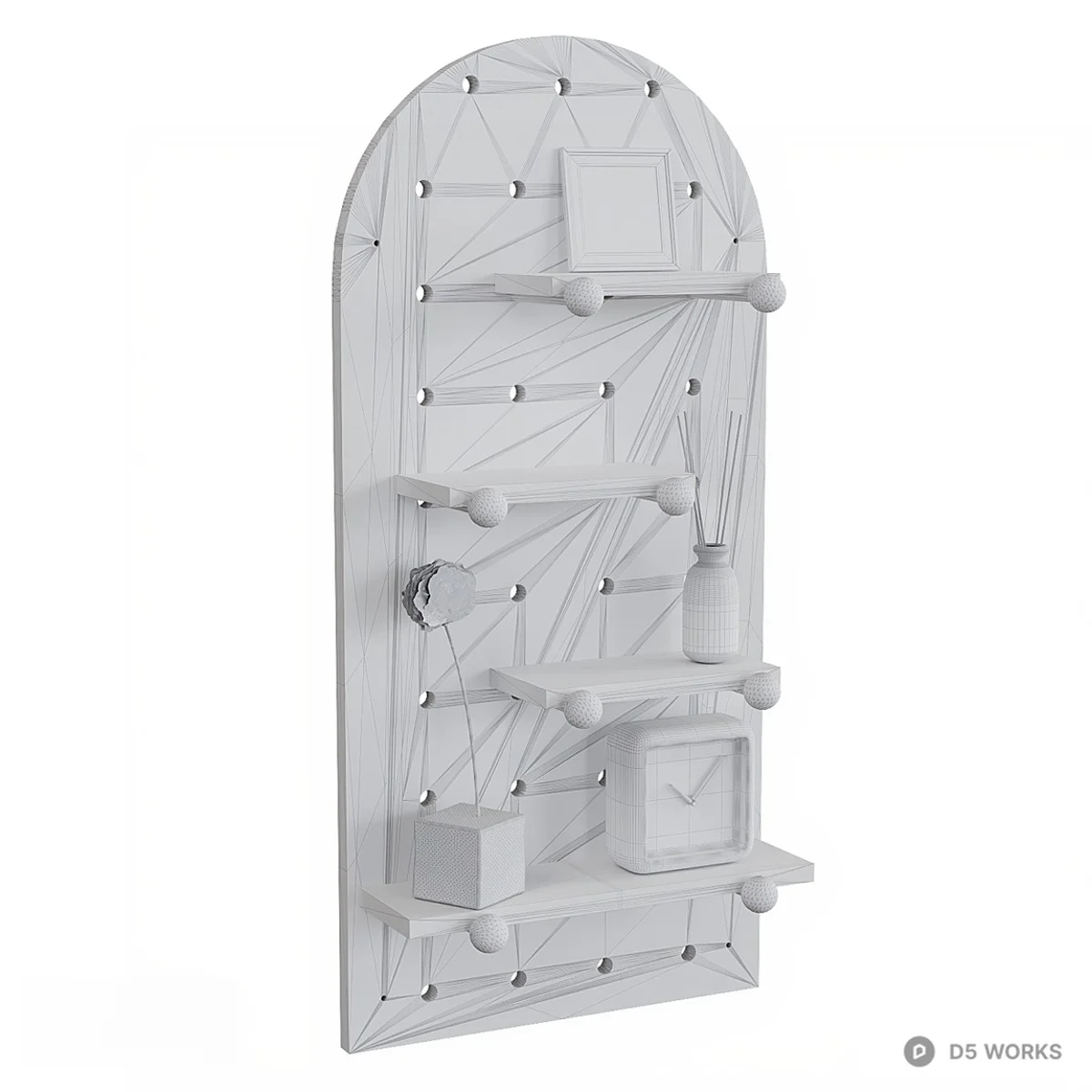 Minimalist Wooden Pegboard Shelf 3d model thumbnail 4