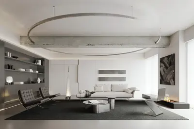 Minimalist Living Room with Circular Ceiling Feature 3d model