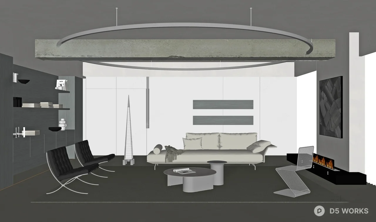 Minimalist Living Room with Circular Ceiling Feature 3d model thumbnail 2