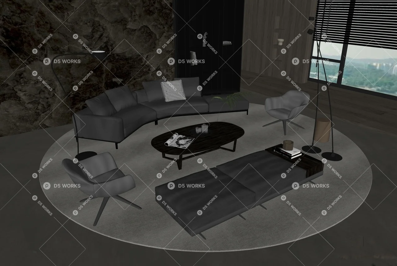 Italian Sofa & Side Table Set 3d model thumbnail 2