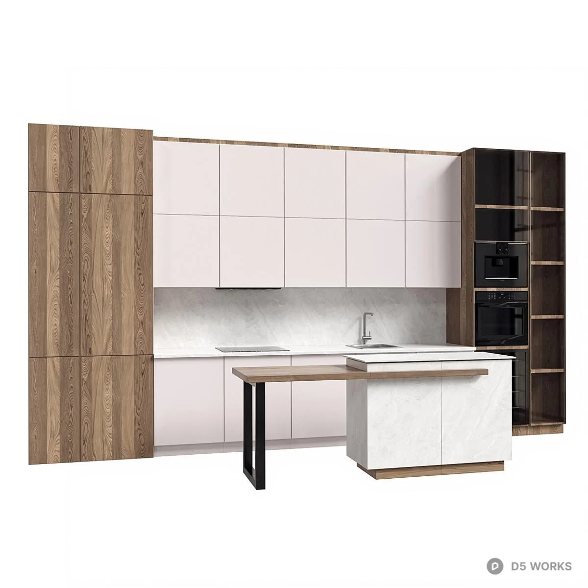 Modern Wood And White Cabinet Combination 3d model - Image 1